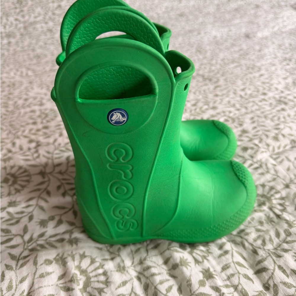 CROCS Kids Green Classic Handle Rain Boots